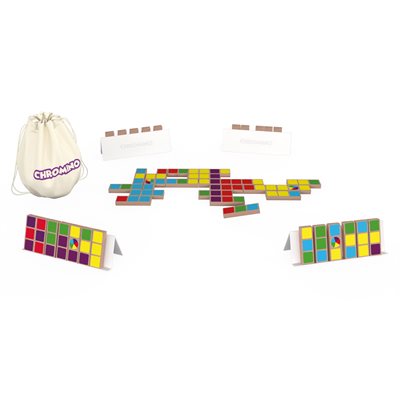 Chromino game setup and wooden tiles
