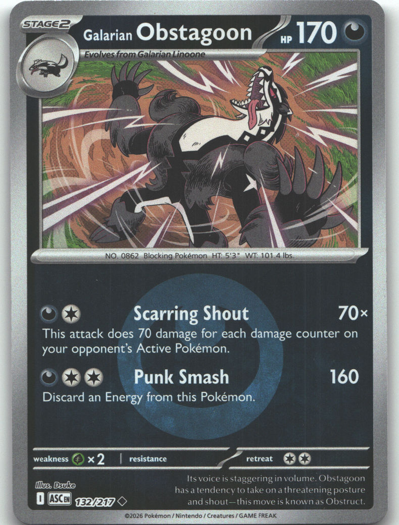 Galarian Obstagoon - 132/217 (Energy Symbol Pattern) | Near Mint / English / Reverse Holofoil