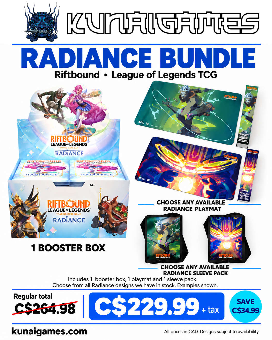 Riftbound Radiance Bundle - Booster Box + Your Choice of Playmat & Sleeves