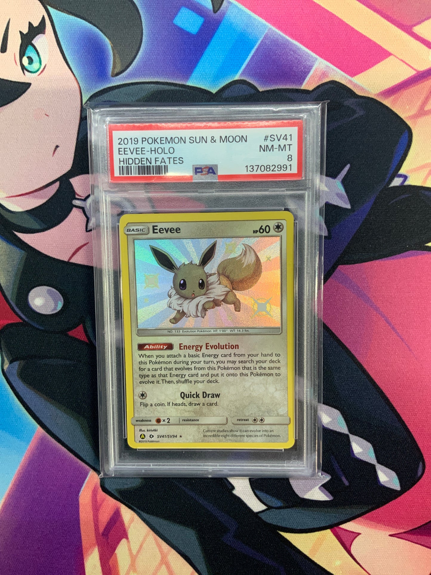 Eevee - 2019 Sun & Moon - Hidden Fates Holo - SV41 - PSA 8