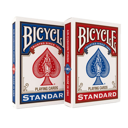 Bicycle Standard Rider Back playing-card tuck boxes in blue and red colour options