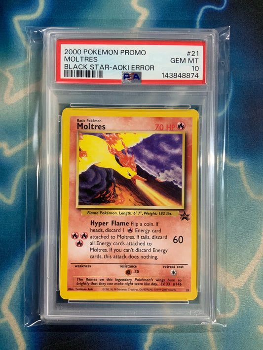 2000 Pokémon Promo Moltres Black Star - Aoki Error PSA 10