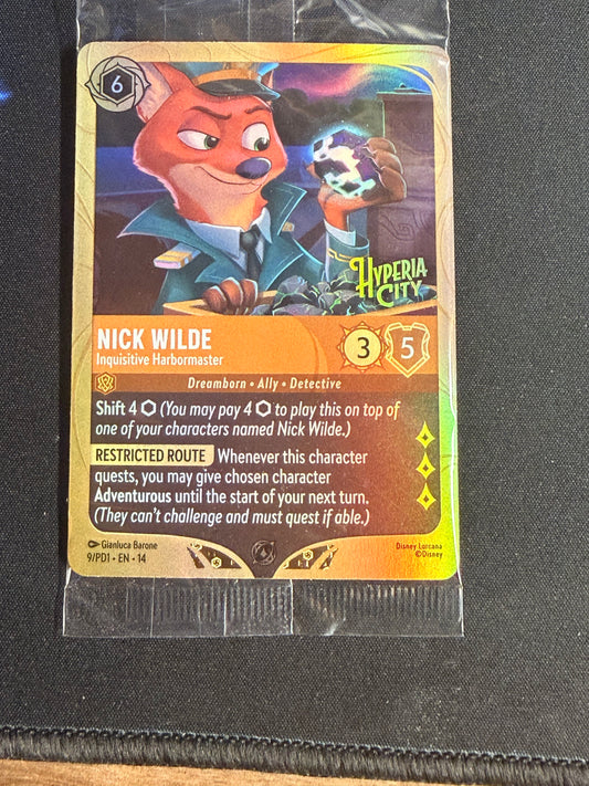 Disney Lorcana Nick Wilde Inquisitive Harbormaster 9/PD1 Hyperia City Promo - Sealed