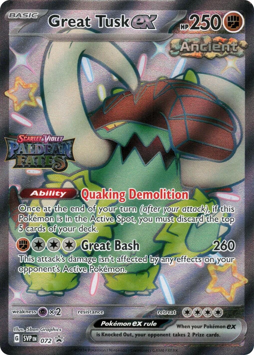 Great Tusk ex - 072 (Paldean Fates Stamped)