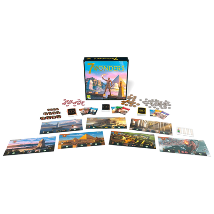 7 Wonders board game cards, boards, and components