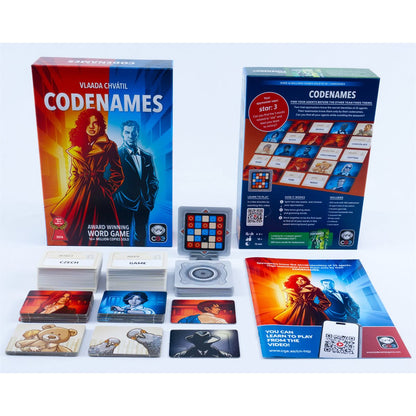 Codenames New Edition box and game components