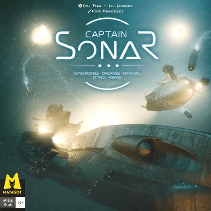 Captain SONAR cover artwork with submarines beneath the ocean surface