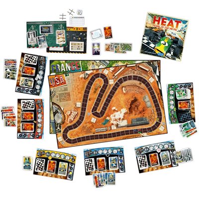 Heat: Pedal to the Metal race board, player boards, cards, and components
