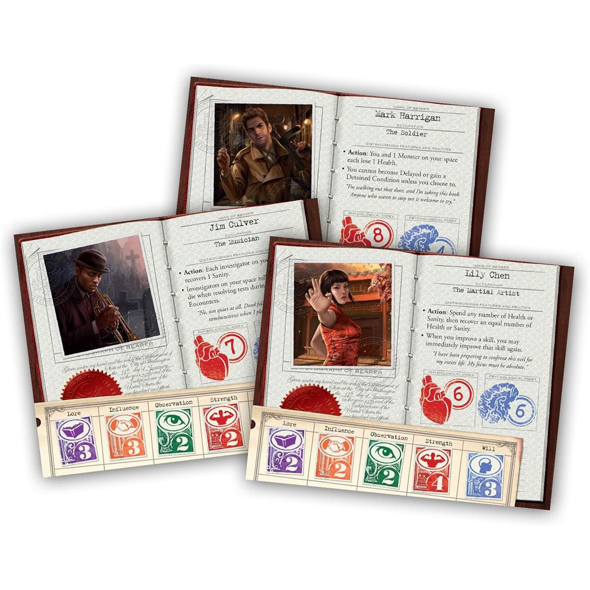 Eldritch Horror investigator sheets and character artwork