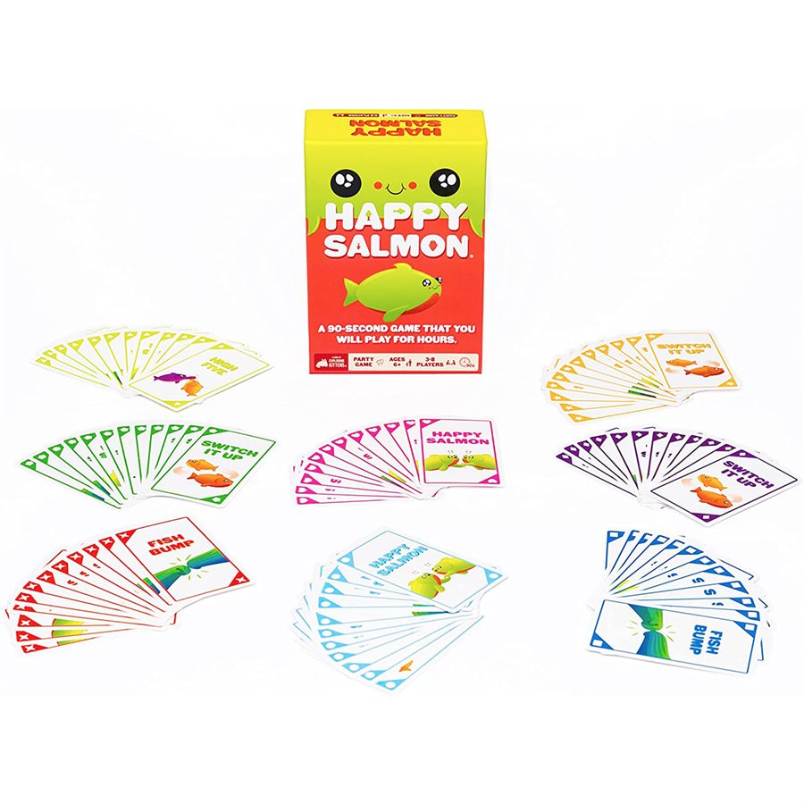 Happy Salmon game box and action cards