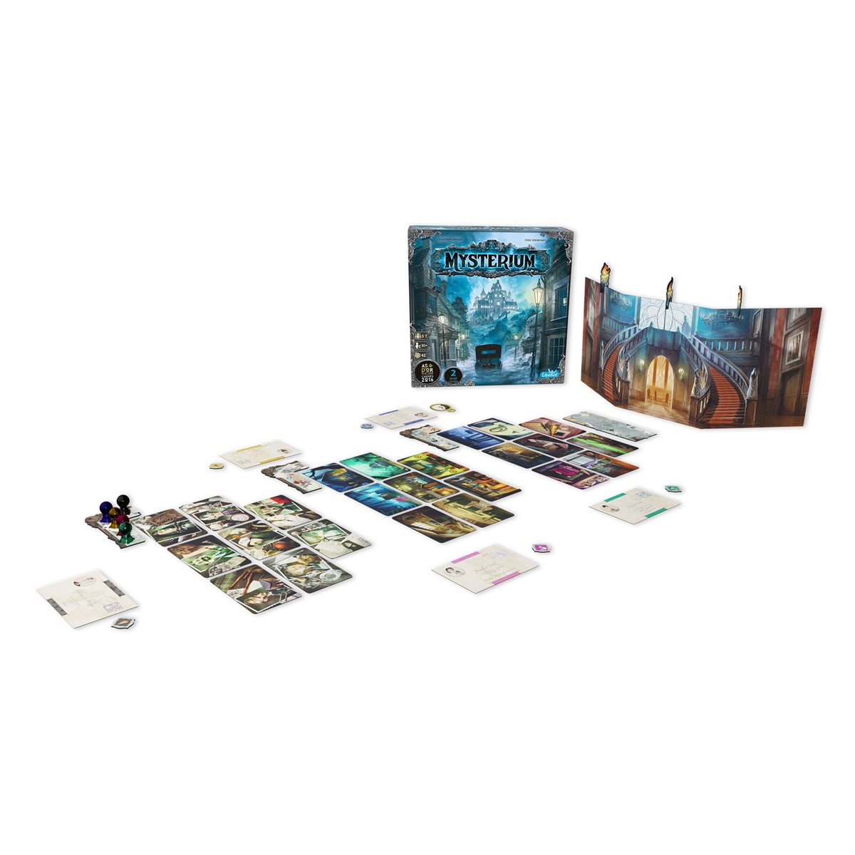 Mysterium Refresh game box, screen, cards, and components
