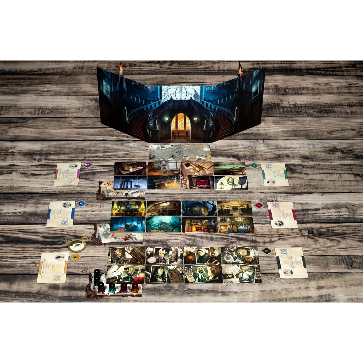 Mysterium Refresh components arranged for gameplay