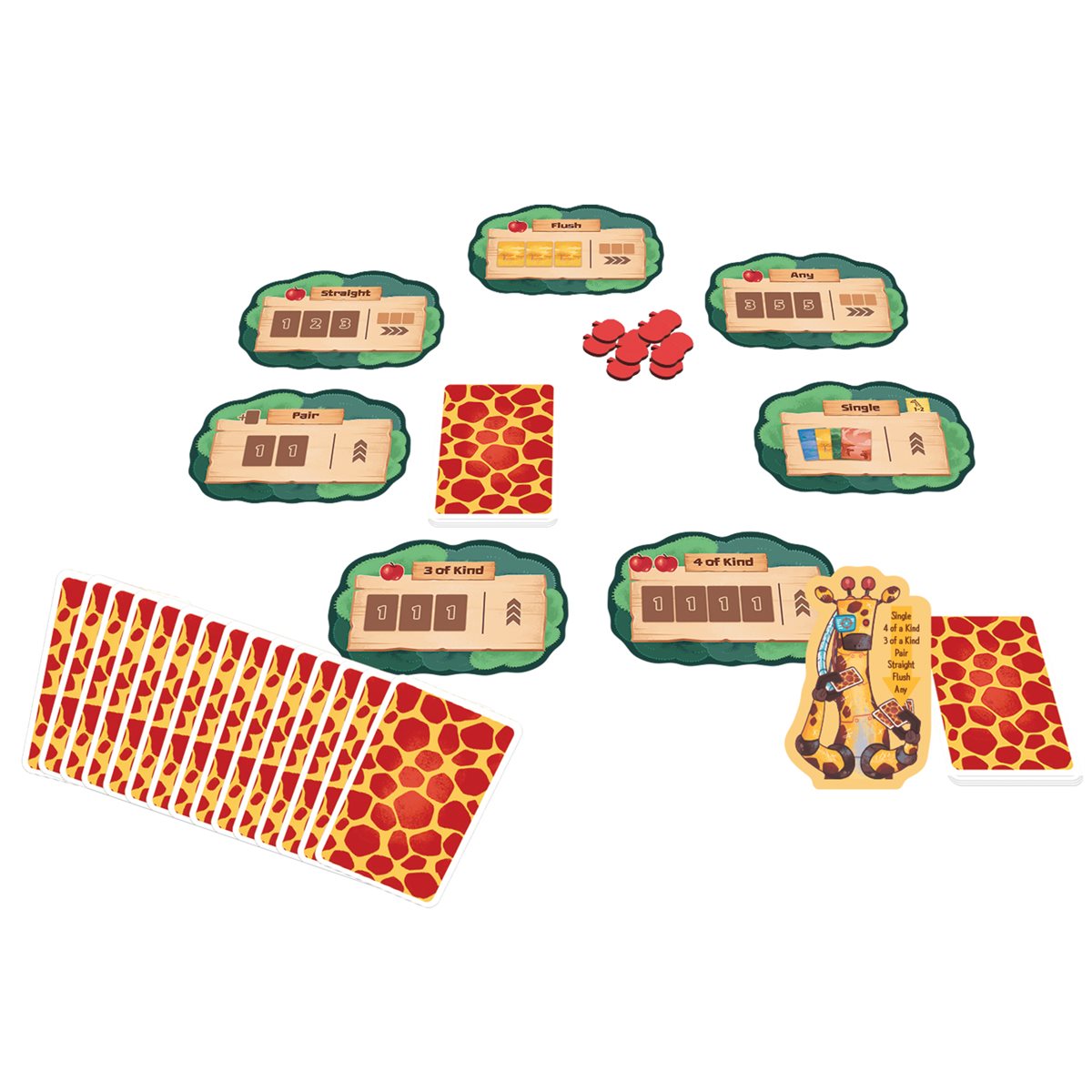 Giraffe Raffe cards reward boards and tokens