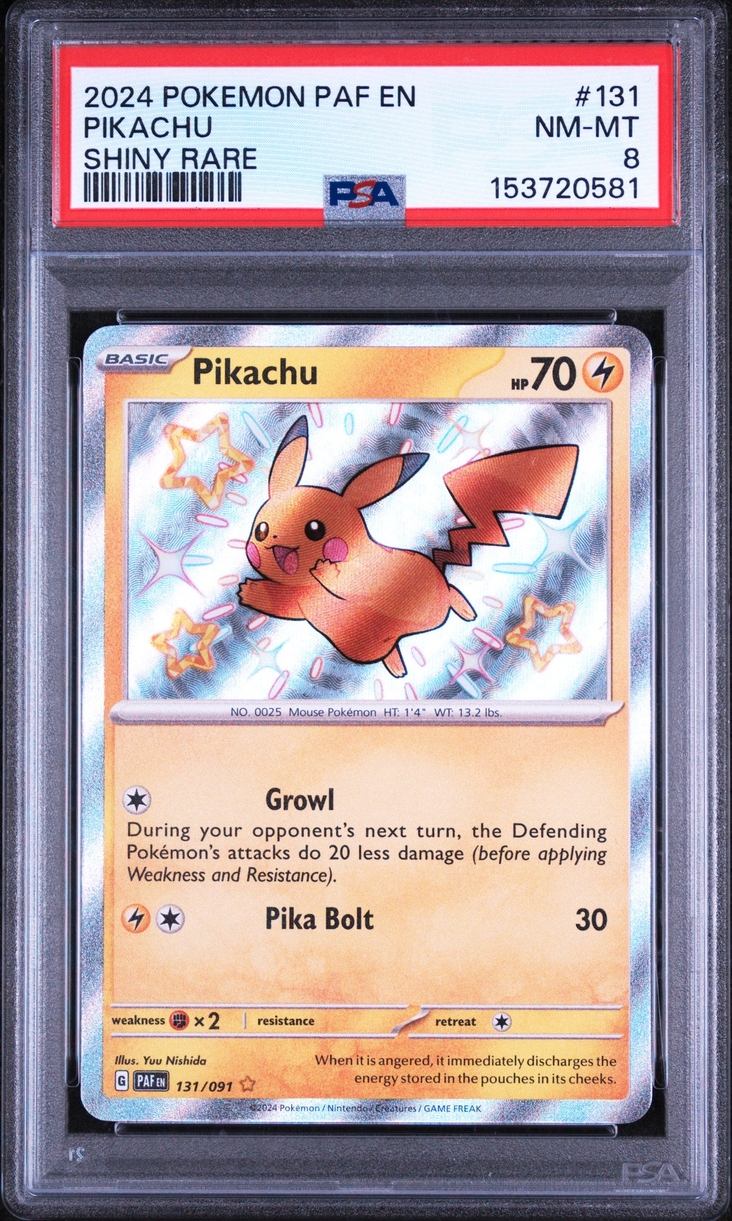 Pikachu Paldean Fates Shiny Rare 131 PSA 8 certification 153720581 front