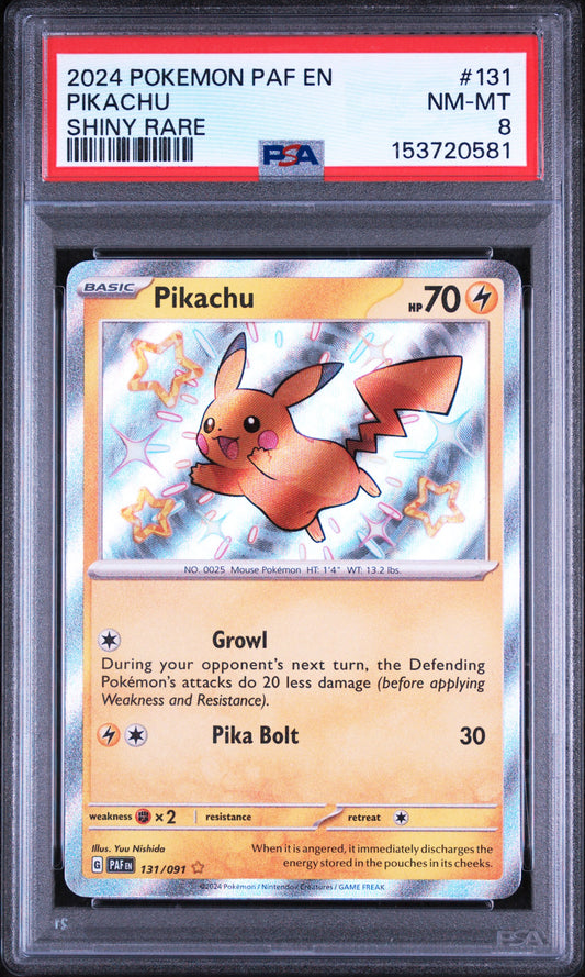 Pikachu Paldean Fates Shiny Rare 131 PSA 8 certification 153720581 front