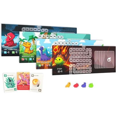 Happy Little Dinosaurs player boards cards and meeples
