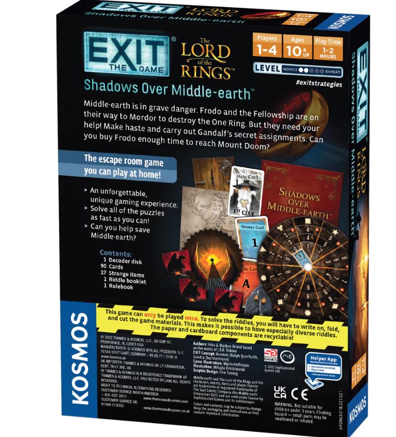 EXIT The Lord of the Rings Shadows Over Middle-earth game box back