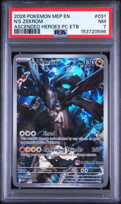 N's Zekrom Ascended Heroes Pokémon Center ETB 031 PSA 7 certification 153720596 front