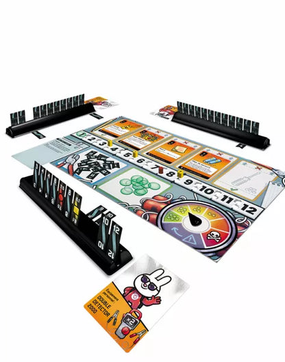 Bomb Busters game components and wire racks set up for play