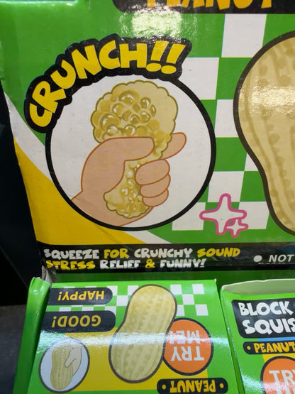 Crunchy Peanut Block Squishy packaging showing the crunchy squeeze feature