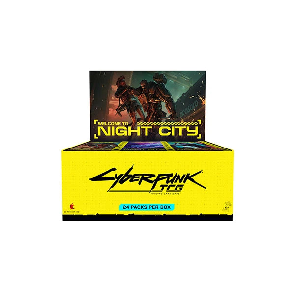 Cyberpunk TCG retail booster display alternate view
