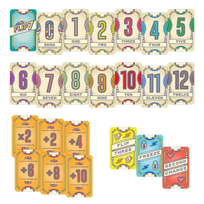 Flip 7 number, modifier, and action cards