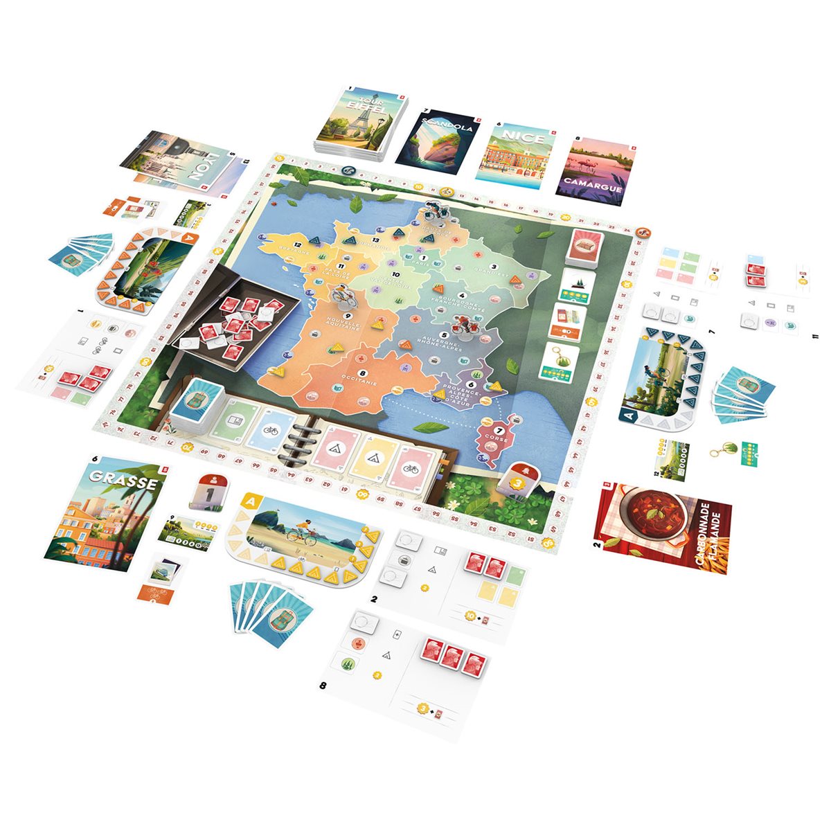 Postcards board game components