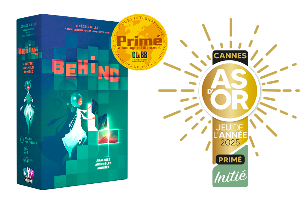 Behind puzzle game box with its As d'Or 2025 award badge