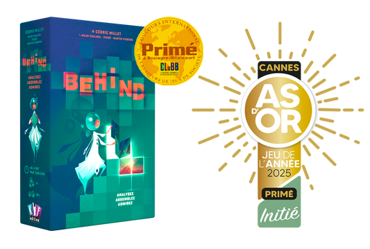 Behind puzzle game box with its As d'Or 2025 award badge